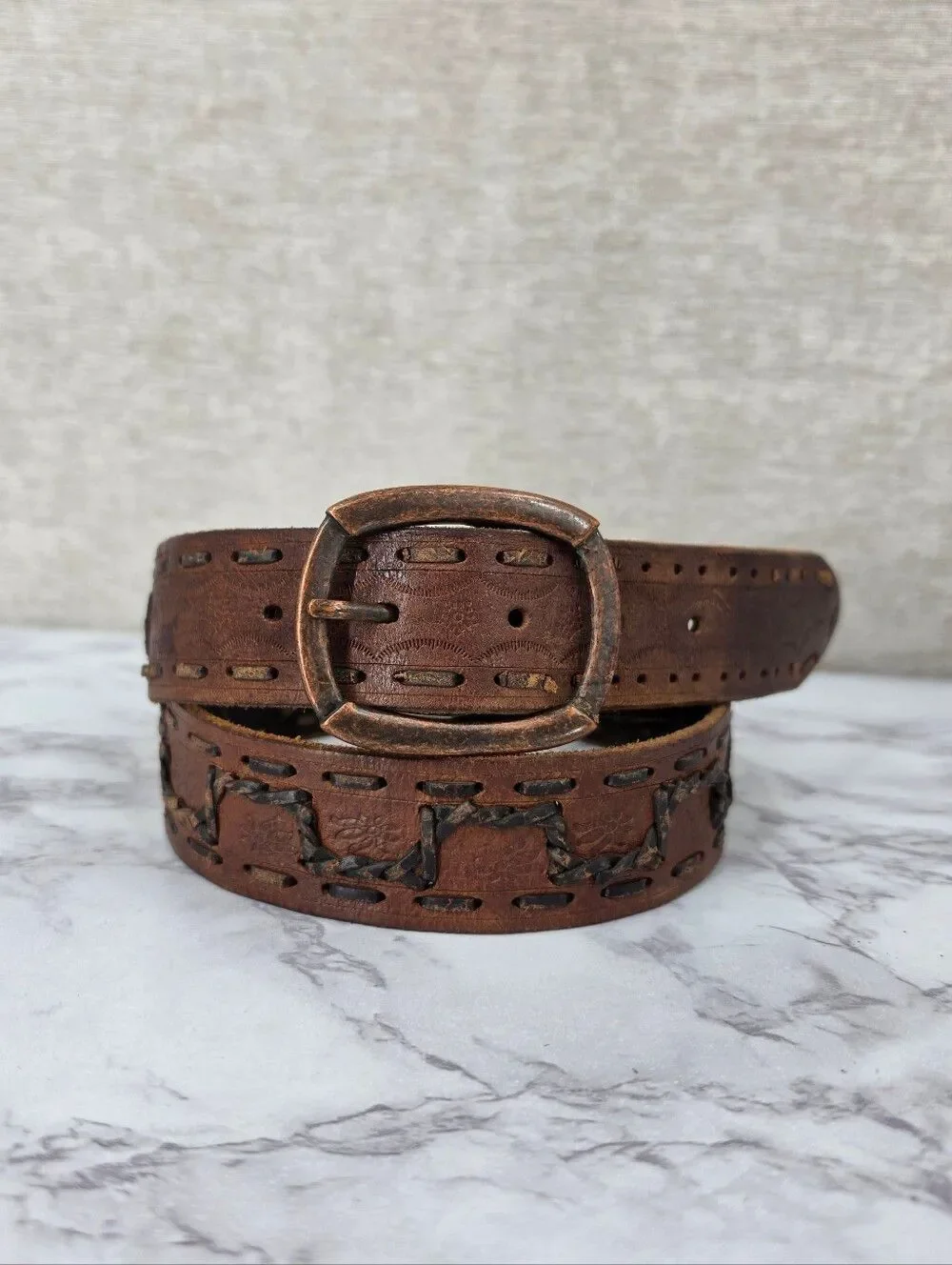 Levi's Classic Brown Leather Belt with Braided Laced Detail